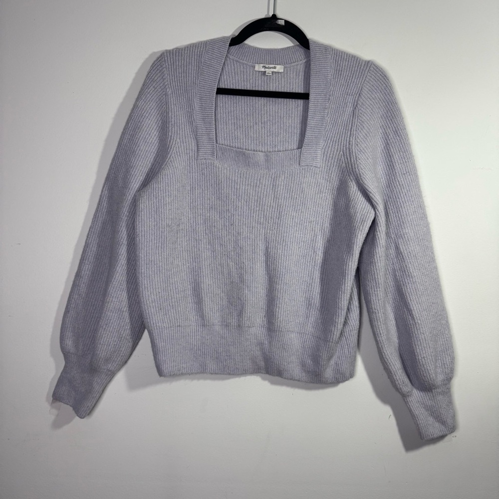 Madewell Square Neck Cropped Sweater XL Lavender Rib Knit Soft Minimalist